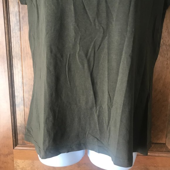 H&M Basic Dark Olive V-Neck Cap Sleeve Tee Large - Picture 5 of 9
